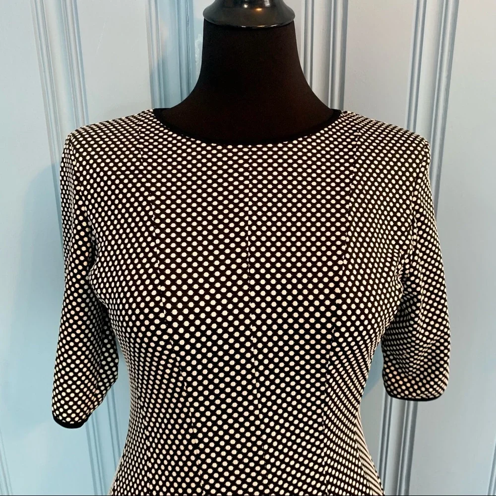 Julian Taylor Dress Black with White Polka Dots Short Sleeve Full Skirt -Size 8 - Picture 2 of 13